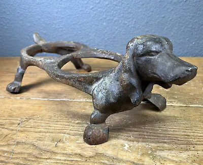 Vtg Cast Iron Dachshund Dog Food & Water Bowl Holder Wiener Dish Feeder 17x8” • $35