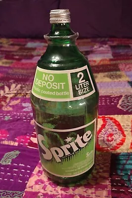 Vintage Sprite 2 Liter Green Glass Collectible Soda Bottle With Cap Used • $89