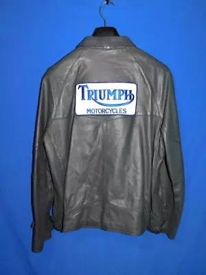 Vintage Outringger Sz 42 Gray Leather Wool Lined Jacket Triumph Motorcycle Patch • $49.99