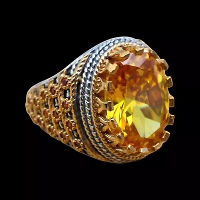 925 Sterling Silver Turkish Handmade Jewelry Citrine Men's Ring All Size • $52