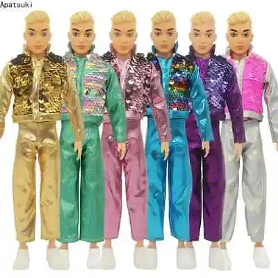 Multi-Color Fashion Sequin Outfits For Ken Boy Doll Clothes Set Coat Pants 1/6 • £4.88