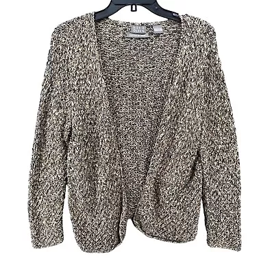 Sigrid Olsen Cardigan L Brown Silk Blend Open Front Tweed Hand Knitted Sweater • $25.88