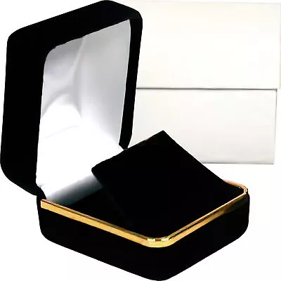 Black Velvet Stud Earring Box Display Jewelry Gift Box Gold Trim • $10.07