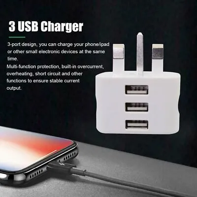 USB Ports AC 110-240V 3 USB Charger Wall Charger Multi Power Adapter Mains Plug • £5.02