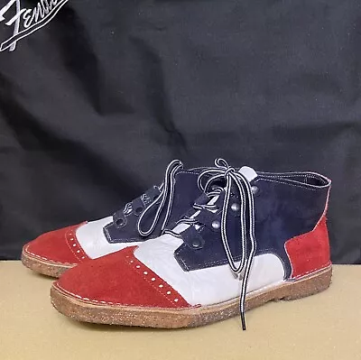 Vintage 1970s Men's Shoes Sz 9 D Funky Color Block Saddle Mid-Top Red White Blue • $25