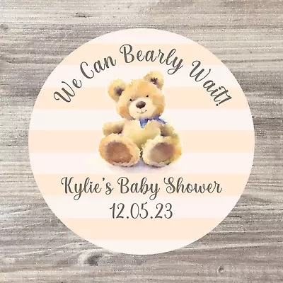 48 X We Can Bearly Wait Baby Shower Gender Reveal Personalised Stickers Neutral • £3.50