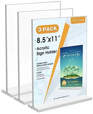 3 Pack Acrylic Sign Holder 8.5x11 Inch Clear T Shape Menu Display Stand • $28.56