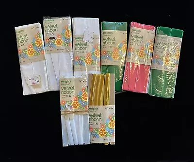 Vintage Lot Of 8 Wrights Carefree Velvet Ribbon 6 Are 7/8” Wide  2 Are 3/8” Wide • $49