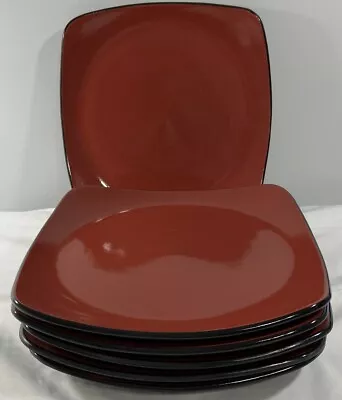 CORELLE 6 HEARTHSTONE Chili Red Square 11 1/2  Stoneware Dinner Plates EUC • $31.99