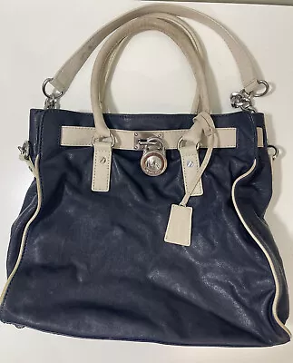 Michael Kors Leather Handbag Hamilton Navy Cream Lock  • $30