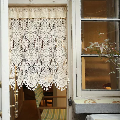 Vintage Style Crochet Half Curtain Hollow Floral Tassels Window Door Panel Drape • $18.53