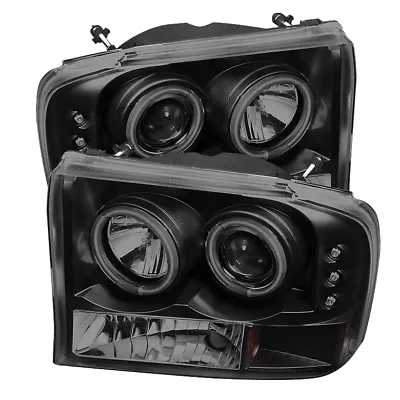 99-04 F250 F350 SuperDuty Excursion CCFL Black Smoke Halo Projector Headlights • $390.74