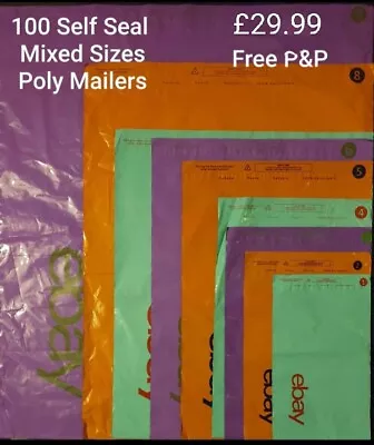 Packaging 100 Mixed Pack - Ebay Self Seal Mail Bags Mailers - 9 Different Sizes  • £29.99