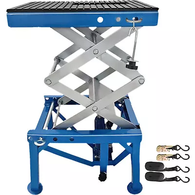 Motorcycle Jack Scissor Jack 300lbs Blue Bike Lift Table With Lockable Wheels • $134.99