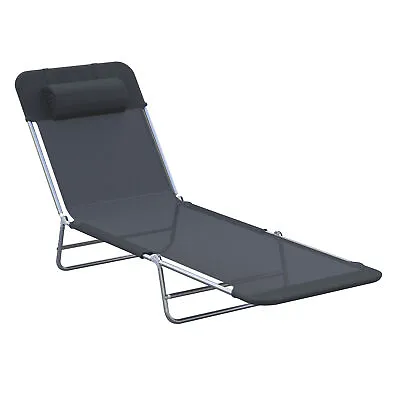 Outsunny Adjustable Sun Bed Garden Lounger Recliner Relaxing Camping Black • £26.99