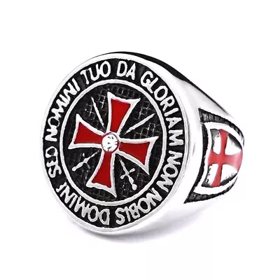 Vintage Knights Templar Cross Ring Stainless Steel Masonic Cross Shield Ring • $12.98