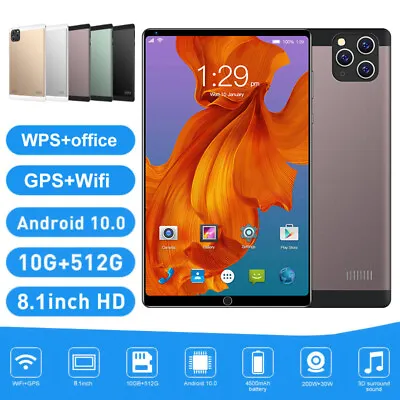 £59.99 • Buy Android 10.0 Tablet PC 10GB+512GB Dual SIM Triple Cameras GPS Phablet 8.1 Inch
