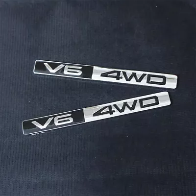2x Silver Black Chrome V6 4WD Metal Badge Sticker Emblem Decal SUV Sports 3D Car • £14.38