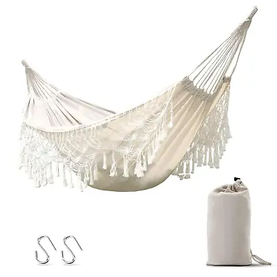 Hammock Boho Large Brazilian Macrame Fringe 2 Person Double Deluxe Hammock Swing • $19.99