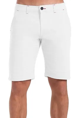 Mens Chino Summer Shorts Casual Cotton Slim Fit Spandex Beach Half White Pants • $13.91