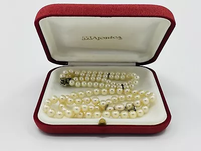 Vintage Majorica Simulated Pearl Necklace & Bracelet With 925 Silver Clasp • $87.03