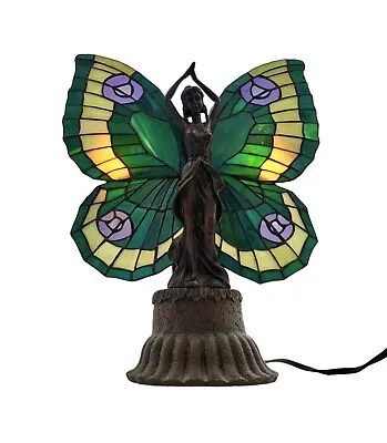 Lamp Fairy Angel Butterfly Stain Glass Butterfly Wing Lady Metal Base Vintage • $265