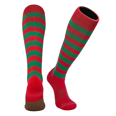 MK Socks Baseball Softball Candy Cane Stripes Christmas Knee High Socks - Red • $12.99