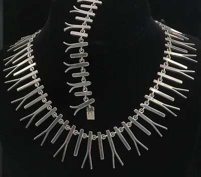 MEXICO 925 Sterling Silver - Vintage Bar Link Necklace & Bracelet Set  - TR1342 • $429.94