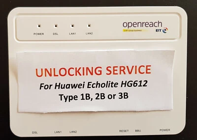£8.95 • Buy UNLOCKING SERVICE For  BT Openreach Huawei HG612 3B VDSL/FTTC Fibre Modem 
