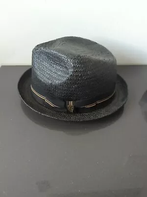 Brixton Castor Straw Traditional Fedora Hat Black Gold Size Medium (7 1/4) • $39