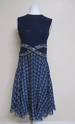 $0.99 • Buy *NEW* DVF DIANE VON FURSTENBERG Blue Patterned Silk Sleeveless Dress  8 NWT $448