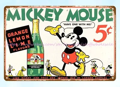 Kitchen Sign Decor 1932 MICKEY MOUSE Orange Lemon Lime Soda Drink Metal Tin Sign • $18.89