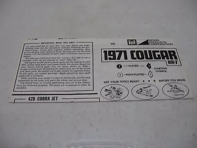 Instruction Sheet Only - MPC 1971 Mercury Cougar XR-7 Model Kit #1-7122-250 • $21.95