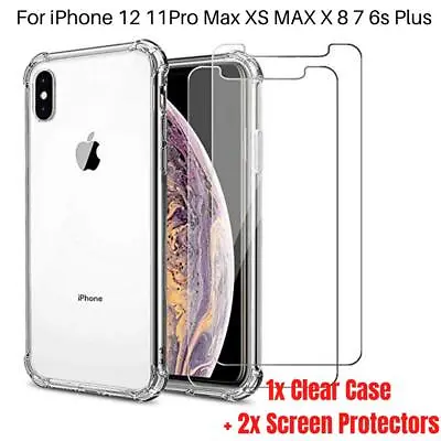 Clear Case With 2X Screen Protectors For IPhone 12 11 Pro Max Xs XR X 8 7 Plus • $7.19