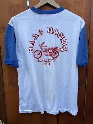 Honda 70s Motorcycle Dealer (Haas Of Marietta Ohio) Vintage Baseball T-Shirt • $95