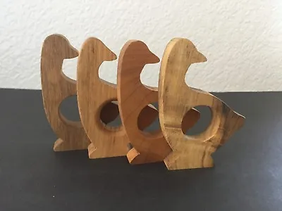 Set Of 4 Mid Century Modern Geese Goose Bird Wood Napkin Rings Holders Lot • $18.35