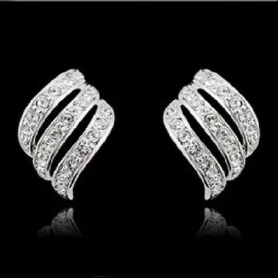 CLIP ON Earrings Crystal Silver Rhinestone Fake Studs Stud Non Pierced Round UK • £3.49