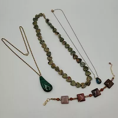 Gold Filled Agate Malachite Peridot Jasper Jewelry Lot • $9.99