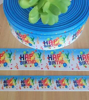 7/8 Or 1.5 (1 YD) Happy Birthday Grosgrain Ribbon Balloons Celebration Ribbon • $1.20