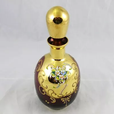 Murano Blown Amethyst Glass Venetian Decanter Applied Flowers 9-1/2  • $89.95