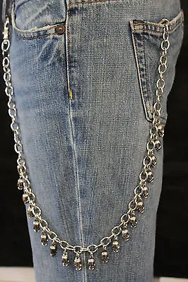 Men Silver Mini Skull Metal Skeleton Wallet Chain KeyChain Biker Jean Trucker • $27.99