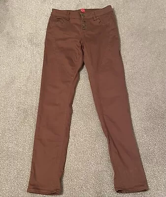 Tan Stretch Trousers SIZE 8-10/36 W29 /L31 Miss By Captain Tortue Button Fly • £9.30