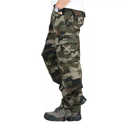 8 Pockets Men's Cargo Pants Cotton Work Trousers Tactical Combat Outdoor Pant US • $29.39