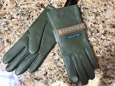 Isotoner Leather Gloves NEW Forest Green Thinsulate Lined 7.5 • $28.99