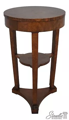 63342EC: BAKER Round Burl Elm French Empire 1 Drawer Pedestal Table • $1195