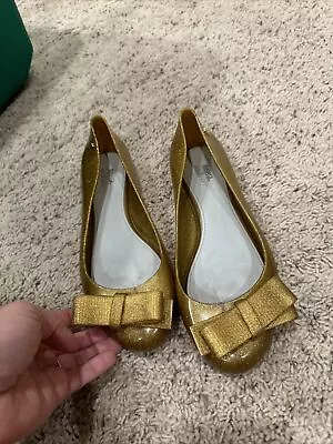 Jason Wu X Melissa Gold Glitter Bow Jelly Flats Women's Size 9 • $27