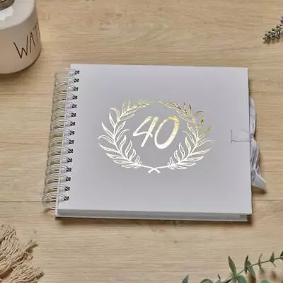 40th Birthday White Scrapbook Photo Album With Gold Script Laurel Wreath • £14.99