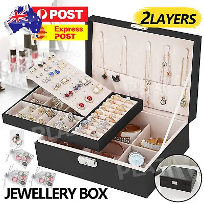 $16.85 • Buy Jewelry Organizer Case Box Storage Earring Ring Velvet Jewellery Display Leather