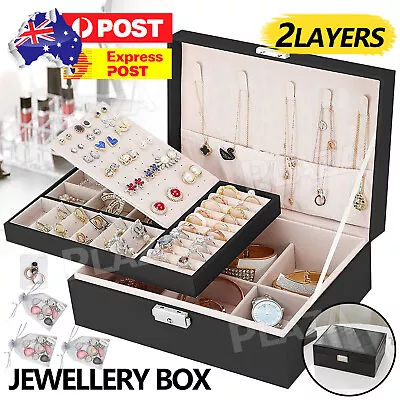 Jewelry Organizer Case Box Storage Earring Ring Velvet Jewellery Display Leather • $15.85