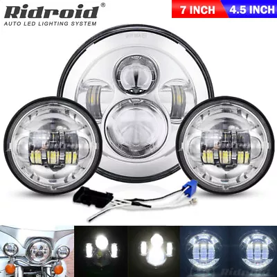 Chrome 7  LED Headlight + Passing Lights For Harley Davidson Touring Road King • $59.99